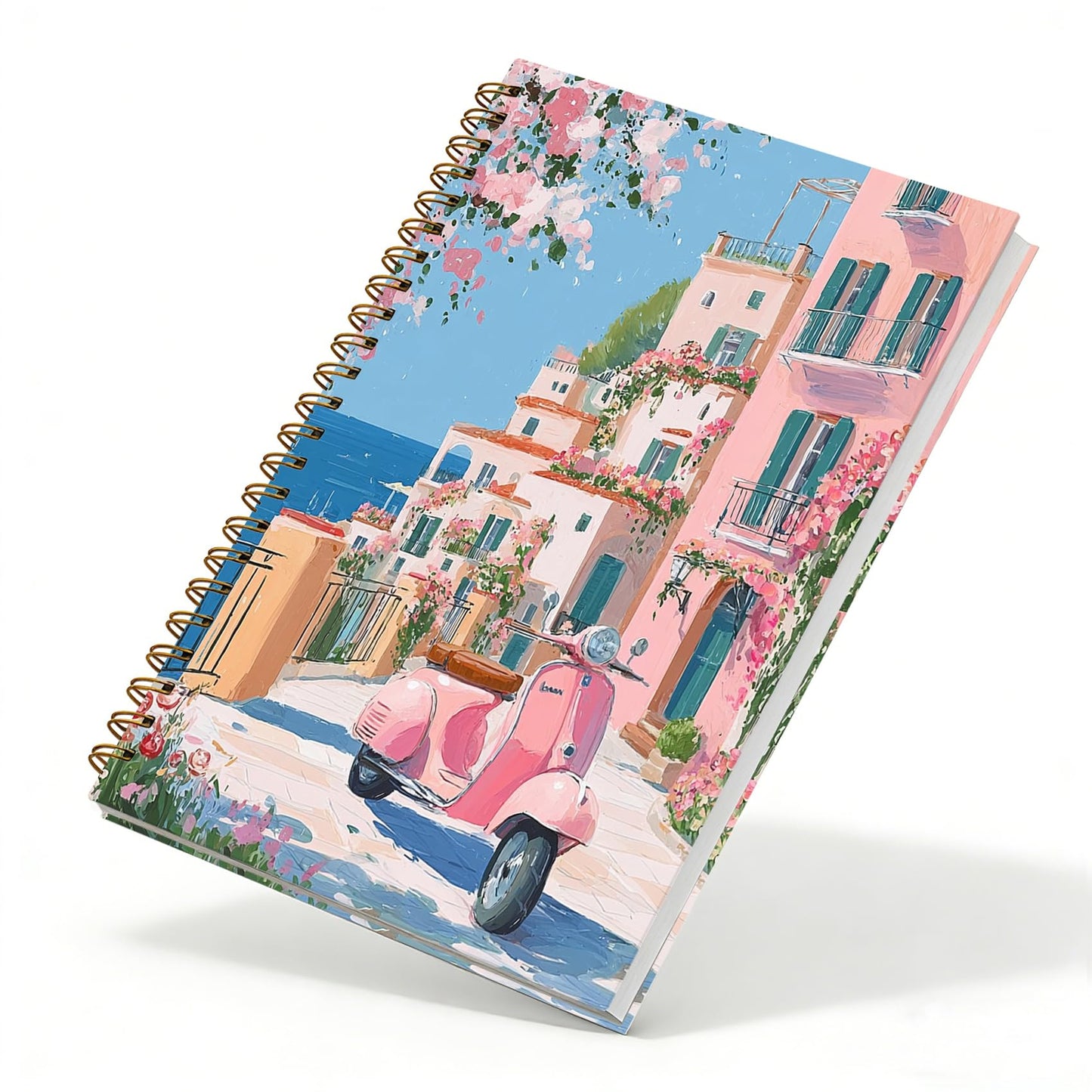 sdfkmlcdl Pink Amalfi Coast Beach Spiral Notebook, Italy Mediterranean Coastal Journal for Women, Traveler Gifts, Romantic Italian Summer Landscape Hardcover Journal, 5.5x8.3