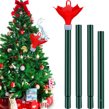 Tioncy Christmas Tree Watering System with Poinsettia Wide Opening Design Stainless Steel Christmas Tree Watering Funnel with Long Funnel Spout for Indoor and Outdoor Trees (Red)