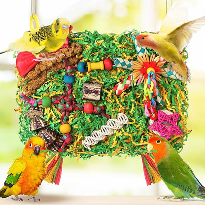 YIXUND Bird Toys Parakeet Toys,Large-Sized Parrot Foraging & Shredding Cage Hanging Toys with Seagrass Mat for Budgies,Cockatiels,Lovebirds,Conures Small & Medium Parrots
