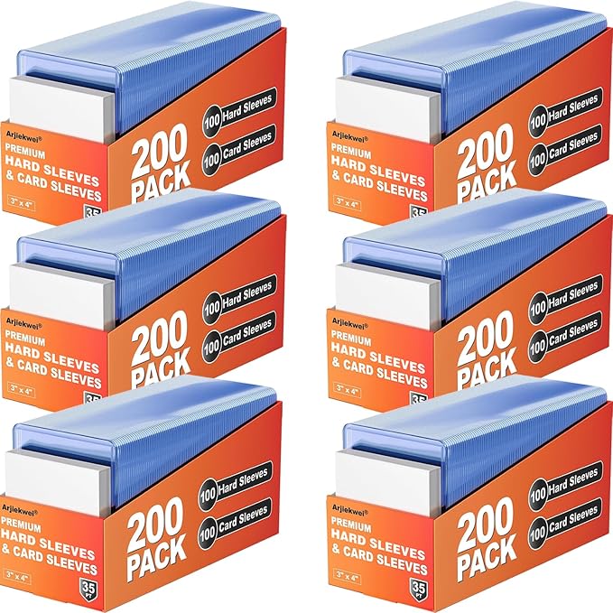 1200 Pack Card Sleeves Hard Plastic, Arjiekwei 3"X4" Baseball Cards Protectors Plastic, Premium Card Holder for Trading Sports Baseball Football Game Cards (600 Rigid + 600 Clear)
