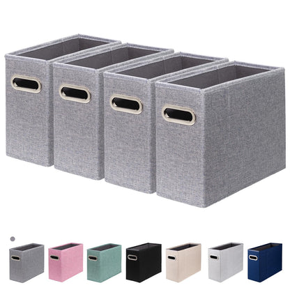 ComfortKeeper 4 Packs Letter Size File Organizer, File Folders Organizer, Fabric Storage Box, Collapsible Paper Organizer with Metal Handle, Smooth PVC Rails, Only Box (Gray)