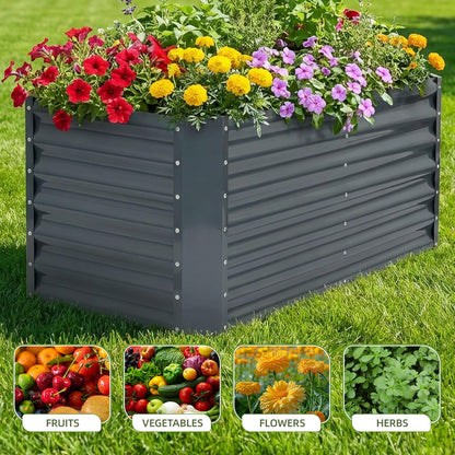 GoCampDirect 4x2x1.86ft Raised Garden Bed - Galvanized Deep Root Planter Boxes Outdoor with Wing Nuts and Safety Edges for Gardening Vegetables, Flowers, Herbs, Succulents - Gray