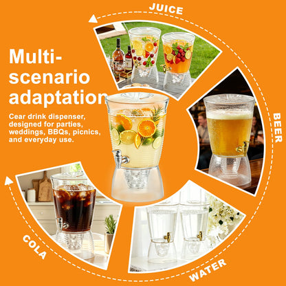 1.6 Gallon Drink Dispenser for Parties, 2 Pack Plastic Beverage Container with Stand for Counter Tops, for Tea,Drinks, Juice, Punch & Water Party Hosting