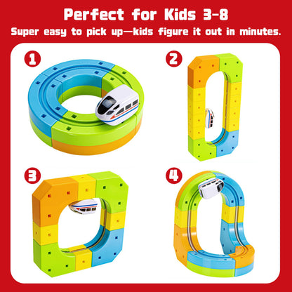 Electric Train Set for Kids Ages 3-8 - Modular 3D Flexible Race Track Building Toy with Gravity-Defying 360° Movement, STEM Learning Fun Gift(84 pcs Value Set)