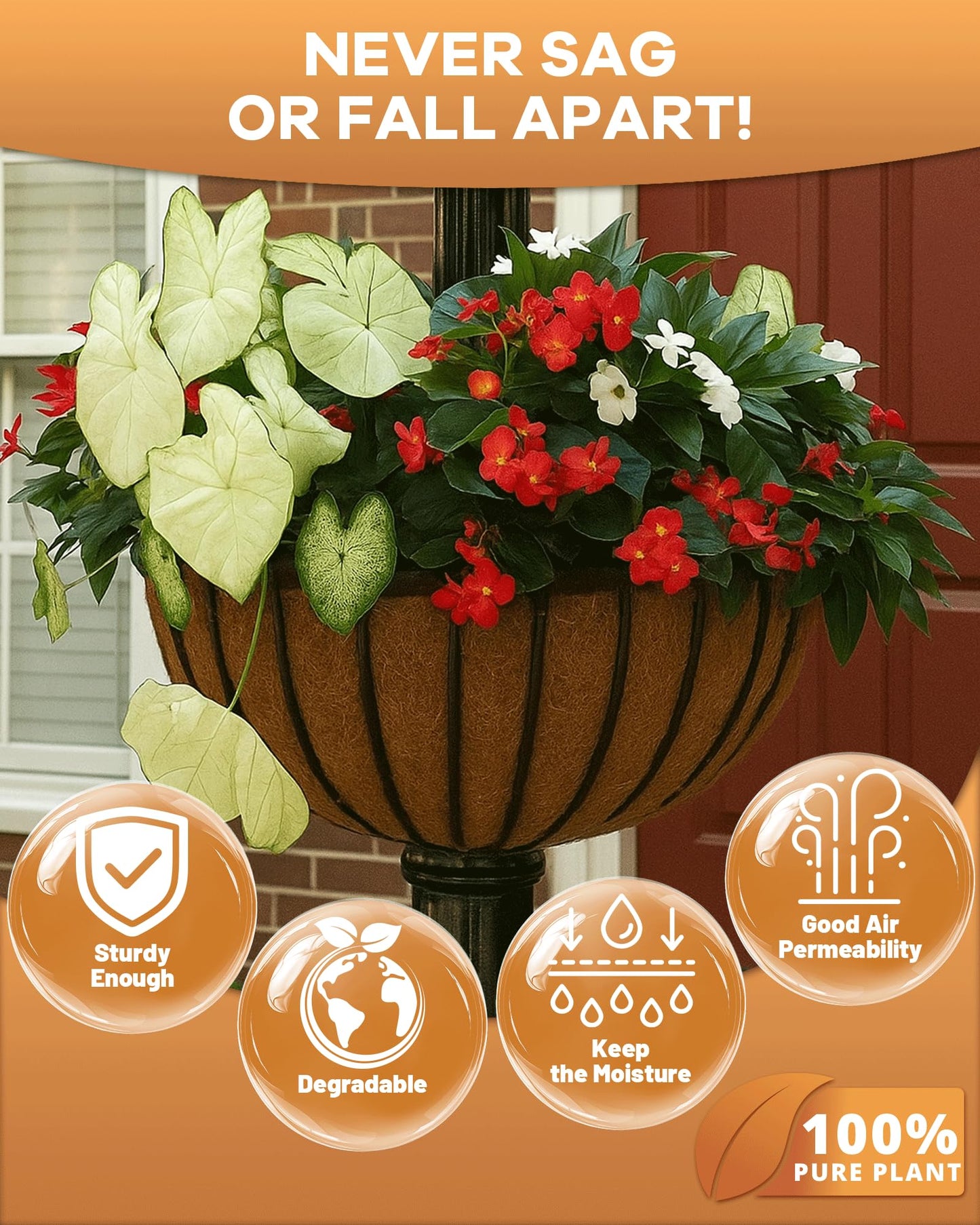 gardmate Coco Liners for Planters - Pre-Formed Coco Fiber for Plants Groove Design Hanging Basket Liners, Handmade Natural Coconut Fiber Pot Liners for Wire Baskets & Window Boxes (3)