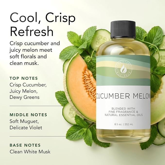 Aroma Country Cucumber Melon Diffuser Oil - Luxury Hotel Cucumber Melon Fragrance Oil for Diffuser Refill, Fresh Fruit Home Aroma Diffusers - Premium Aromatherapy Oils & Home Scent (24 Fl Oz)