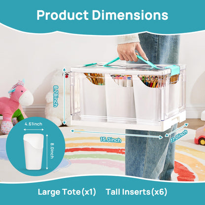 Vtopmart 24 QT Clear Plastic Craft Organizer with 6 Detachable Inserts, Art Supply and Tool Storage Box for Craft, Crayon,Pencils,1 Pack