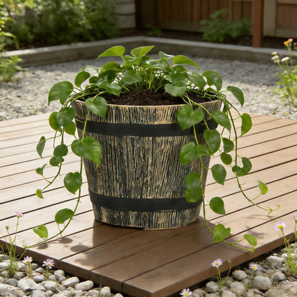 WEICHENGXING 5 Pack 7 Inch Plastic Plant Pots, Whiskey Barrel Planters, Flower Pots for Indoor Outdoor Home Herb Snake Plants, Durable Pots, Set of 5