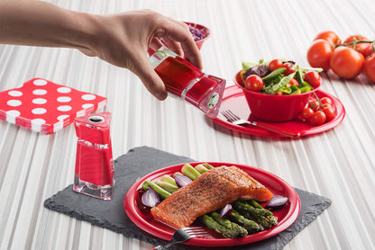 MITBAK Acrylic Red Salt and Pepper Shakers (2 Piece Set) | Elegant Salt and Pepper Dispensers with Perfectly Sized Holes for Evening Seasoning | Stylish Kitchen Accessories Utensils