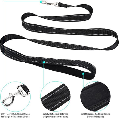 Soft Neoprene Padded Dog Collar and Leash Set for Small Medium Large Dogs, Reflective Durable Nylon Dog Collar with 5ft Leash Easy for Walking, Black,Neck fit 10.5-15.5’’