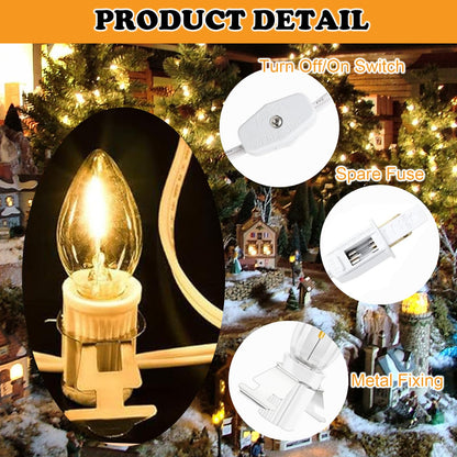 SANJOON C7 Christmas Village String Light, 4 LED Bulbs, 7.8FT White Cord, Copper Material, Includes Spare Fuse, 2PCS