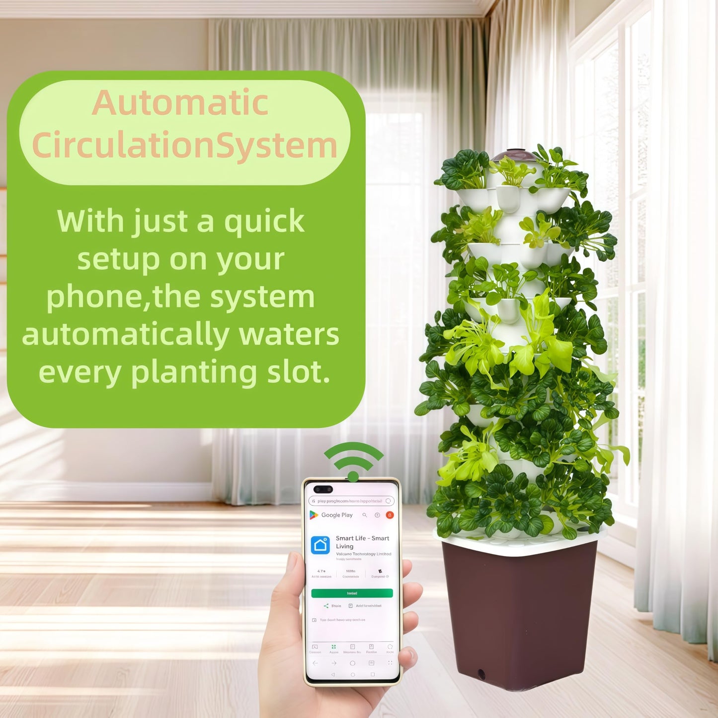 LnzyGarden 35-Pod Hydroponic Growing Tower for Indoor & Outdoor Gardening, 7-Layer Vertical Garden System with Smart Timer Watering, Beginner-Friendly Herb & Vegetable Planter