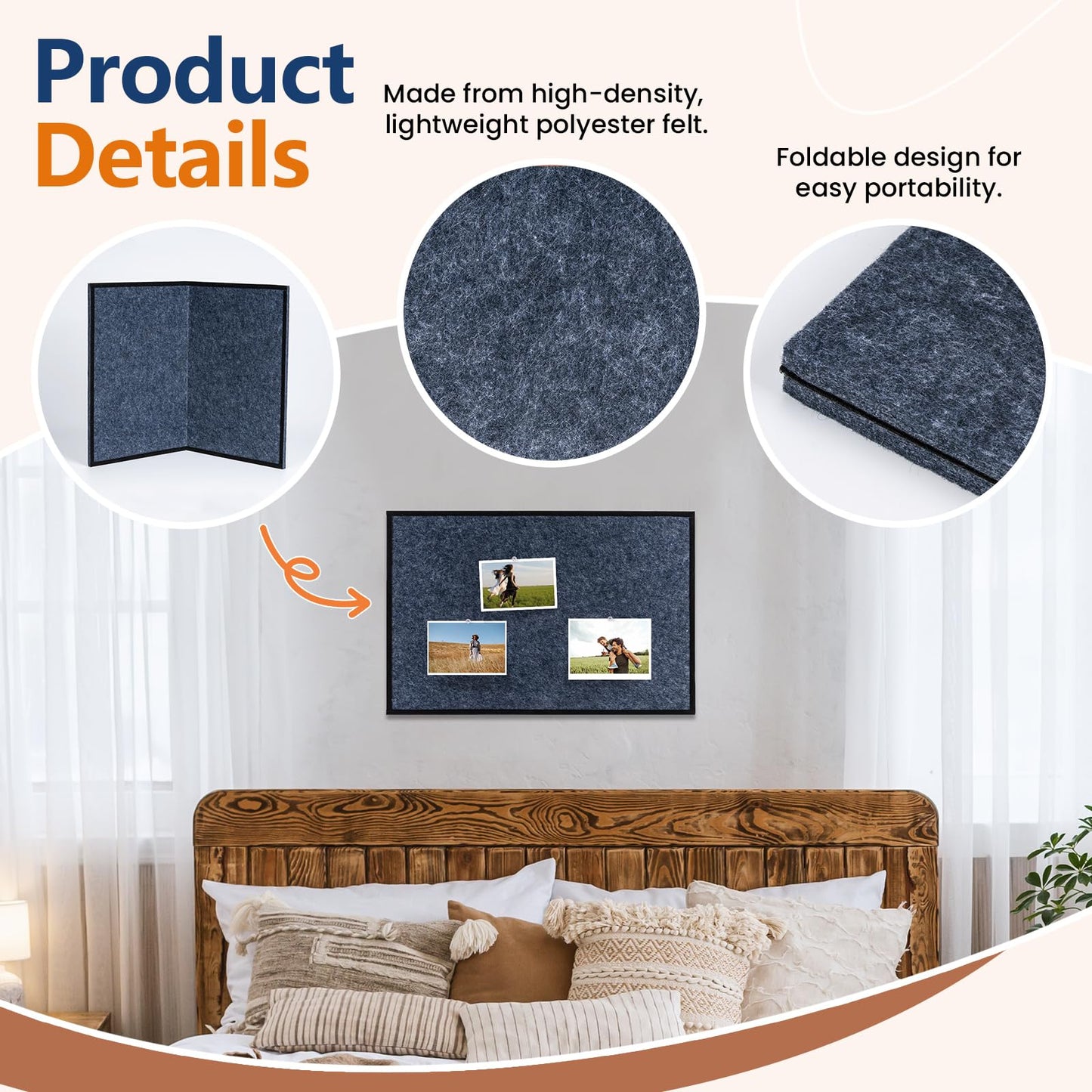 Felt Bulletin Board 23.6 x 15.7 Inch – Black Frame, Corkboard Alternative for Vision Board, Wall-Mounted Notice Board with 20 Push Pins, Home, Office & Classroom Organization – Dark Grey