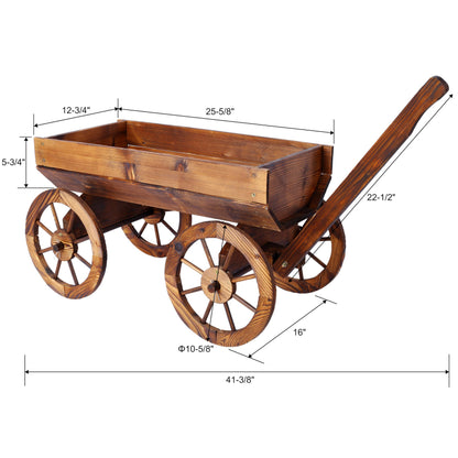 Anyflee Wood Wagon Flower Planter Pot Stand W/Wheels Home Garden Outdoor Decor