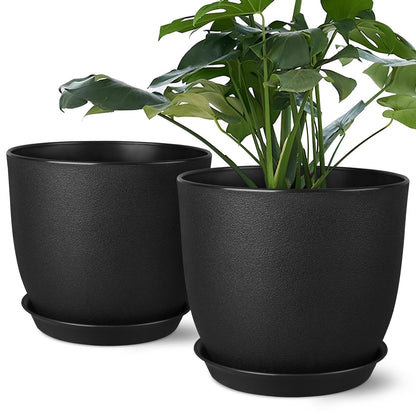 Plant Pots 8 Inch Set of 2, Flower Pots with Multi Mesh Drainage Holes