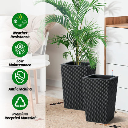 Tall Wicker Planter with Insert Set of 2-Self Watering Large Tall Rattan Planter Pots for Indoor and Outdoor 22.5 Inch,Wicker Flower Pots for Front Door,Porch and Patio in White/Black/Brown