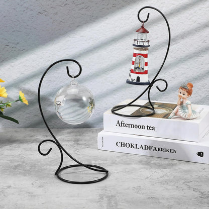 Douaowoc 16 Pcs Ornament Display Stands, 9 Inch Black Iron Hanging Stand Rack Holder for Christmas Halloween Decoration, Glass Ball Holder for Hanging Plant Home