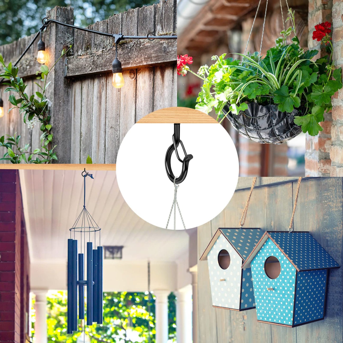 Q Hangers 25 PCS Screw-in Hooks for Outdoor String Lights, Swivel Hanging Basket Patio Light Hooks with Safe Buckle Screw in Planter Eye Hook for Wall Ceiling