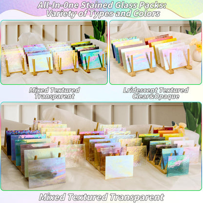 36 Sheets Iridescent Stained Glass Sheet Variety Pack, 4 X 6 inch Cathedral Art Glasses for Home Decor, Stained Glass Supplies for Glass Projects and Mosaic Crafts