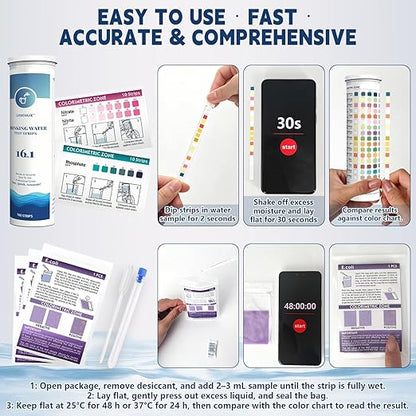 20 in 1 Water Tester for Drinking Water, Well Water Testing Kit, Suitable for Household Tap Water, Natural Water Quality Testing, Can Detect Water Hardness, Chlorine, Lead, Ph, Etc. (123 Test Strips)