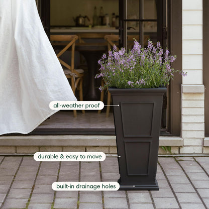 Veradek Brixton Series Tall Planter - Large Outdoor Planter for Front Porch/Patio | Crack-Resistant Plastic for All-Weather Use | Classic Estate Design for Tall Plants, Flowers, Trees