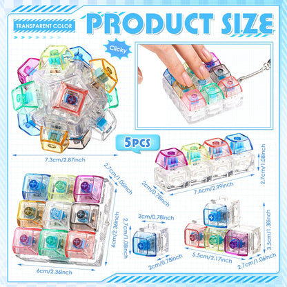Halloscume 5 Pcs Keyboard Adult Fidget Clicker in 5 Styles Keyboard Fidget Keychain Cube Mechanical Key Button Clicker Stress Relief Gift for Office Home Pass Time(Color Transparent)