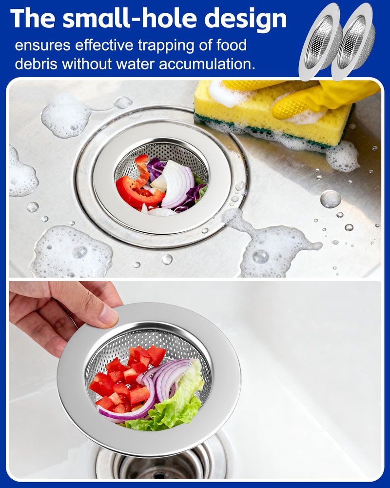 HMTIY 4-Pack Kitchen Sink Drain Strainer, Sturdy Stainless Steel, for Most Kitchen Sink, Effectively Catches Food Particles to Keep Drain Cleanliness, Ease of Cleaning, Outer Diameter 4.5 Inch