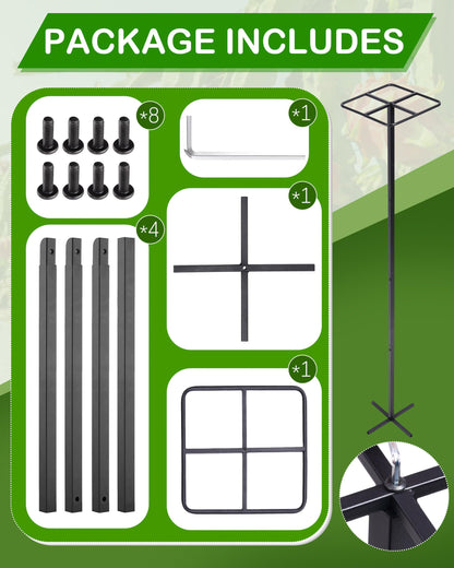 Metal Dragon Fruit Trellis 62" - Adjustable Heavy Duty Metal Plant Support with Square Top Design for Climbing Plants and Vertical Gardening, Powder-Coated Black for Garden, Patio, Indoor Use