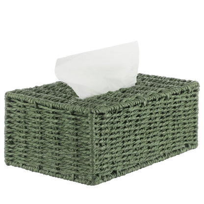 Acellegic Sage Green Tissue Box Cover Rectangle Natural Paper Rope Hand Woven Tissue Box Holder for Bathroom Living Room Bedroom Kitchen Table Desk Office Farmhouse Home Decor