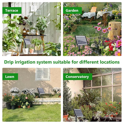 HEKIWAY 82FT Solar Drip Irrigation System, Auto Watering Kit for 30 Pots, Solar-Powered Plant Watering, 25 Timer Modes, 900ml/min Flow Indoor/Outdoor Garden, Balcony & Patio Irrigation System