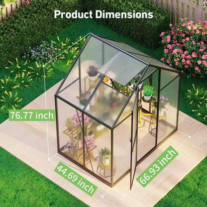 6x4FT Greenhouse with Hygrometer, Heavy Duty Aluminum Frame Polycarbonate Green House with Vent Window, Waterproof Windproof Warm Plant Greenhouses for Backyard Garden Vegetables Flowers Herbs Growing