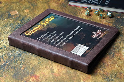 Forged Dice Co. Game-Folio PU Leather Portfolio Binder - Gaming Binder for DND Character Sheets with DND Spell Cards Organizer and Clear Front Pocket - Compatible with Dungeons and Dragons RPG - Brown
