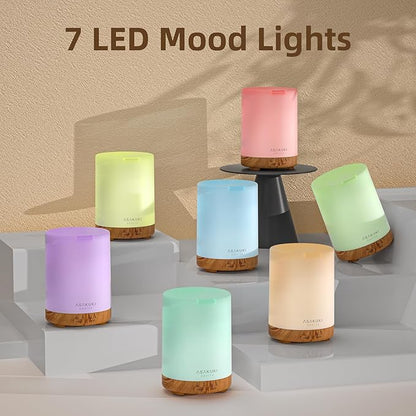 ASAKUKI Essential Oil Diffuser for Home, 300 ml Aromatherapy Diffuser with 6 Essential Oil Sets, Automatic Shut-Off, 7 LED Lights for Living Room, Kitchen, Bedroom, Hotel - Brown with Oils