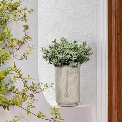 Asense Flower Pots Planters for Outdoor Indoor Garden, Smile Face Head Planter Plant Succulent Pots with Drainage Hole, Faux Concrete, Natural…