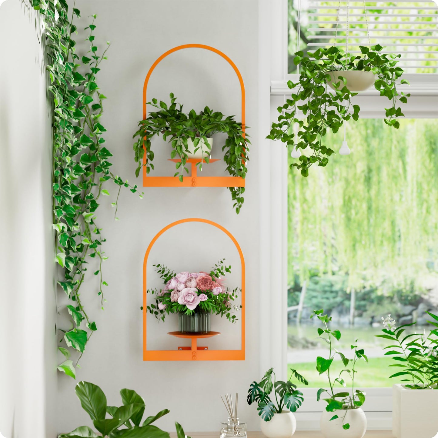BUTUNITA Orange Metal Wall Plant Holder - 2-Pack Wall Mounted Plant Stands and Hanging Holders for Indoor Planter and Flower Pot - Arch Decor Shelf for Plant Storage (Pot Not Included)
