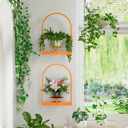 BUTUNITA Orange Metal Wall Plant Holder - 2-Pack Wall Mounted Plant Stands and Hanging Holders for Indoor Planter and Flower Pot - Arch Decor Shelf for Plant Storage (Pot Not Included)