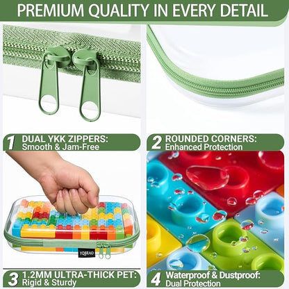 YQBRAO 3-Pack Large Clear Hard Shell Zipper Case, 1.2mm Ultra-Thick Rigid Toy & Closet Organizer, Heavy-Duty Diaper Bag Pouch Set with YKK Zippers, Waterproof Travel Storage (Green)