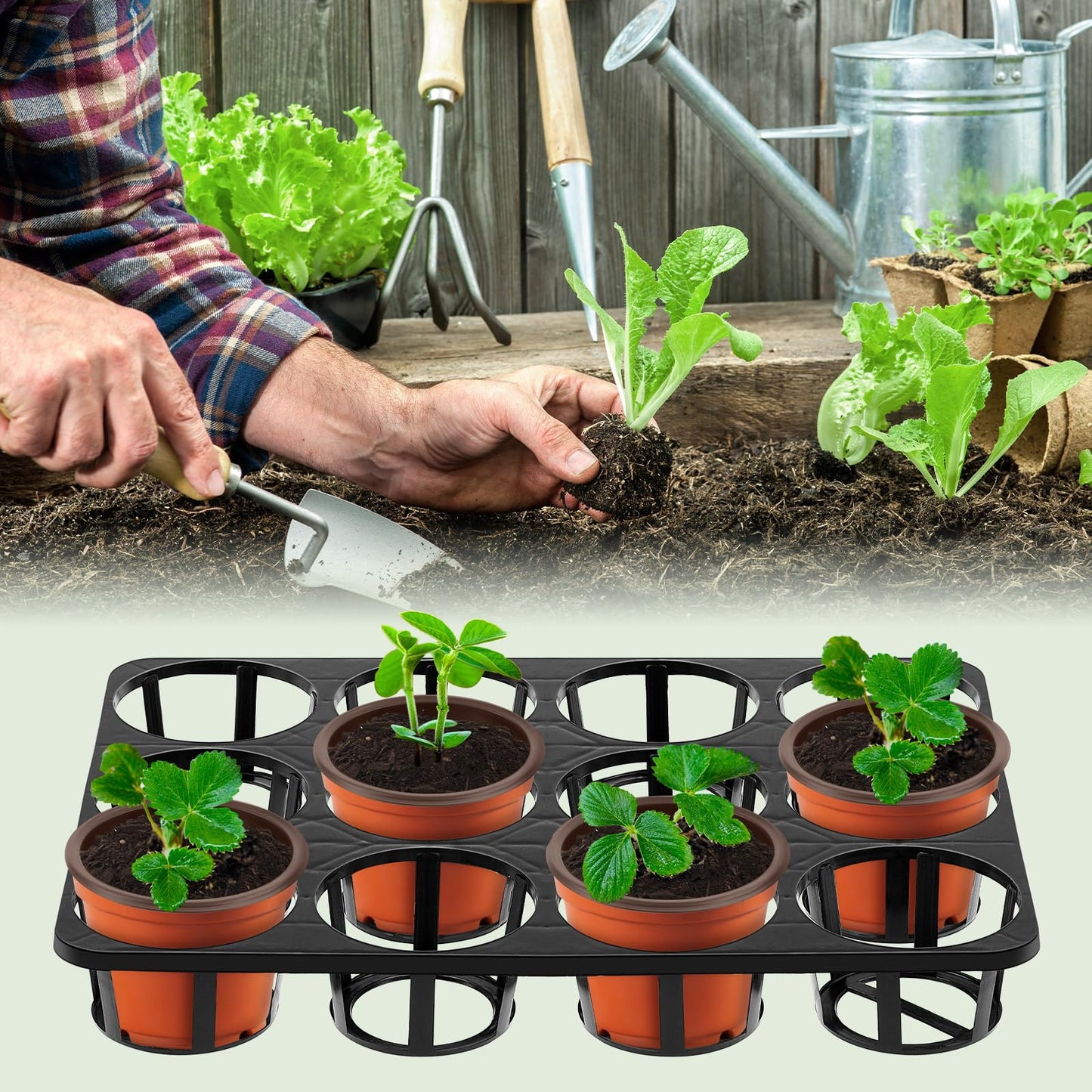 Vercraft 10 Pcs 12 Cell Nursery Planter Pots Trays 16.73" x 12.6" Plastic Pots Plant Tray for 4 Inch Round Nursery Planter Seedling Tray Flowerpot Carrier Transporting
