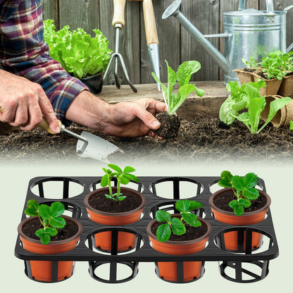 Vercraft 10 Pcs 12 Cell Nursery Planter Pots Trays 16.73" x 12.6" Plastic Pots Plant Tray for 4 Inch Round Nursery Planter Seedling Tray Flowerpot Carrier Transporting