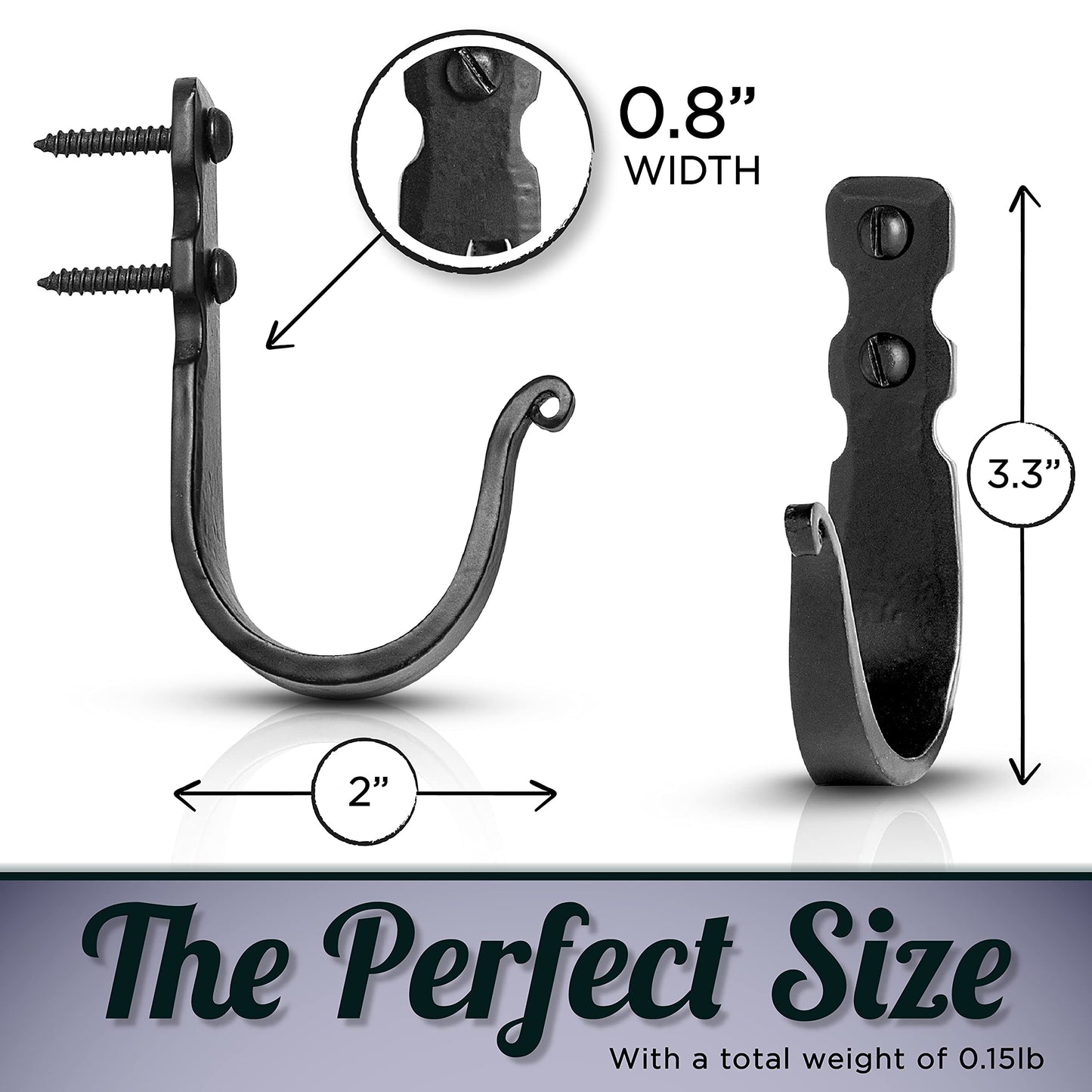 Stur-De Wrought Iron Wall Hooks – Heavy Duty Black Decorative Hooks for Hanging Coats, Bags, Hats & Towels | Rustic Metal Wall Hangers, Set of 3