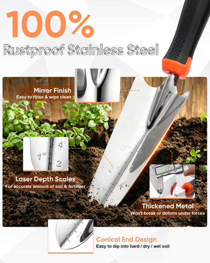 9-Piece Stainless Steel Garden Tools Set, HaSteeL Outdoors Gardening Hand Utensils Kit with Storage Bag, Rust Resistant, Heavy Duty, Gift for Women/Man/Gardeners