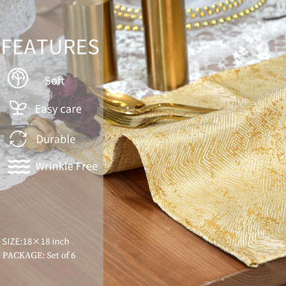 ZIWUROAD Dinner Cloth Napkins Set of 6, Cotton Polyester Blend Premium Quality, Washable, Soft, Reusable Jacquard Gold Napkins for Wedding, Parties, Thanksgiving, Everyday Use - Gold