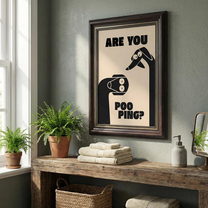 Dark Brown Framed Funny Bathroom Dog Canvas Wall Art Are You Pooping Wall Decor Picture Humor Bathrooms Animal Poster Print Painting for Toilet And Restroom Prepare To Hang