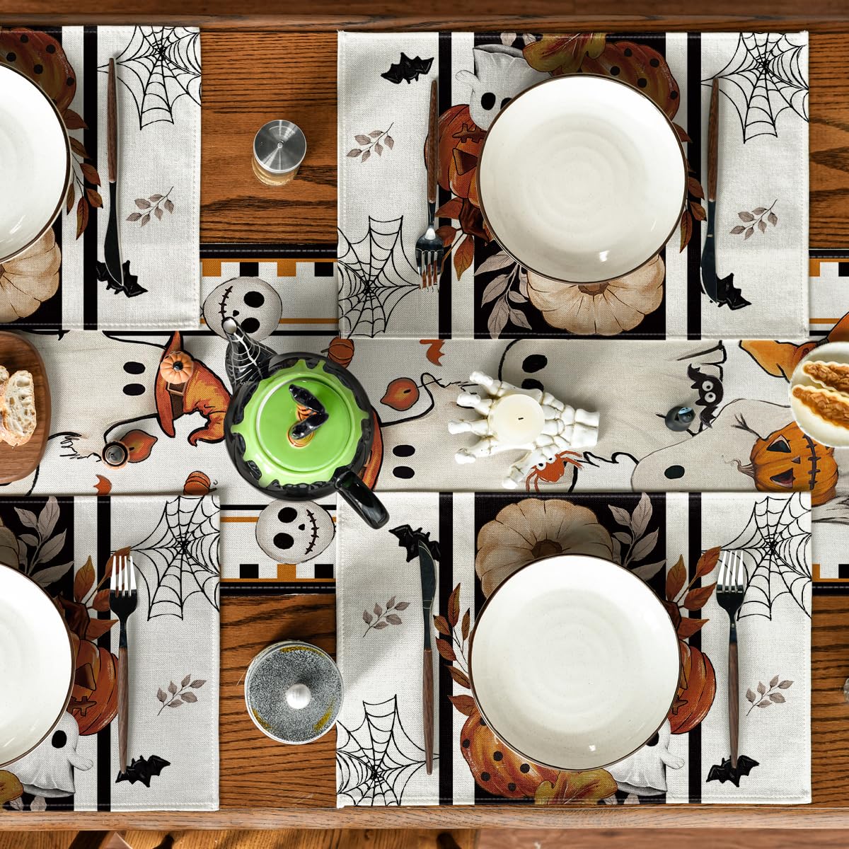 Artoid Mode Spider Web Ghost Spooky Halloween Placemats Set of 6, 12x18 Inch Stripes Seasonal Table Mats for Party Kitchen Dining Decoration
