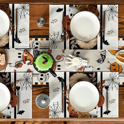 Artoid Mode Spider Web Ghost Spooky Halloween Placemats Set of 6, 12x18 Inch Stripes Seasonal Table Mats for Party Kitchen Dining Decoration