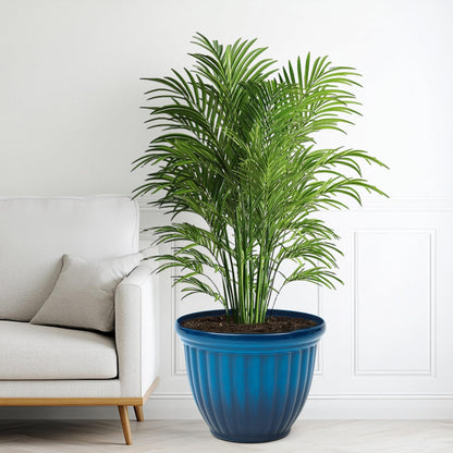 Ultym 15" Outdoor Large Flower Pots (Set of 2), Gradient Blue Plastic Planters with 3D Texture, Weather-Resistant for Garden, Patio, Porch or Indoor Use