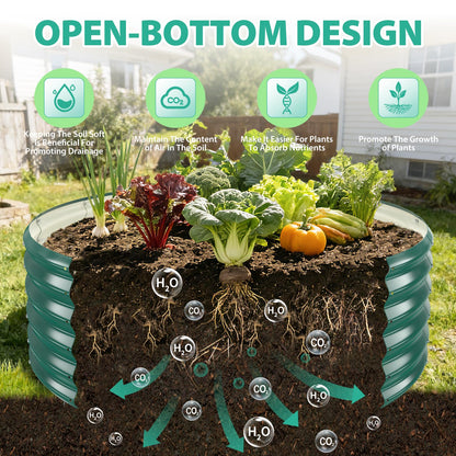 YSEJOMP 17" Tall Round Outdoor Garden Raised Garden Bed Kits-0.8MM Thick Metal Raised Planter Bed/Ground Planter Box for Variety of Flowers,Herbs,Vegetables,Trees (Dark Green, 48 Dia X 16.5inches)
