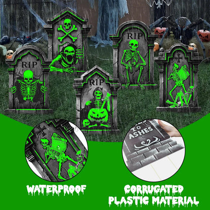 25.2in Halloween Tombstones Outdoor Decor Glow in The Dark - 5PCS Tombstones for Graves Halloween Gravestones Decorations, Spooky Halloweens Decorations Yard Signs for Graveyard Haunted House