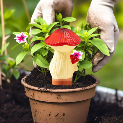 LumDecor 4 Pack Watering Globes - Terra Cotta Watering Spikes for Indoor Plants, Handcrafted Mushroom Shape Self Watering Devices with Slow Release System, Plant Water Bulbs for Vacation & Outdoor Pot