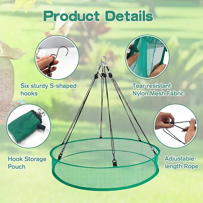 3PCS Bird Seed Catcher Tray 30 Inch Bird Seed Catcher Hanging Hoop Platform for Bird Feeders Includes S-Hooks, Adjustable Ropes & Portable Storage Pouch